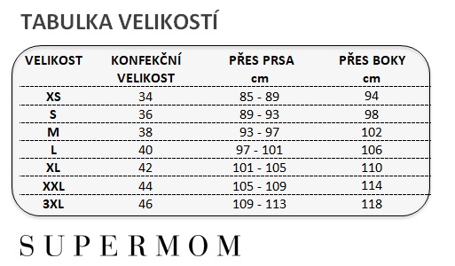 Velikostní tabulka Supermom tehotenská